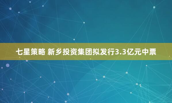 七星策略 新乡投资集团拟发行3.3亿元中票